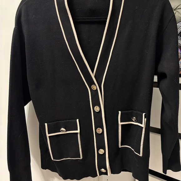 Sandro Black Cardigan with Cream Accents - Picture 3 of 10